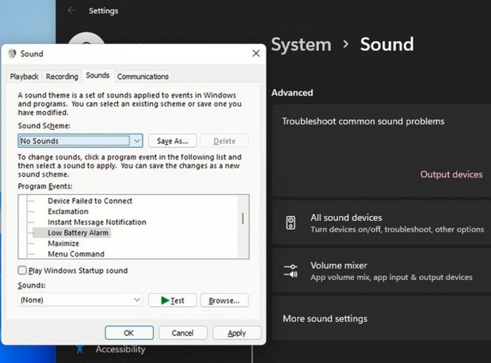 نحوه خاموش کردن صداهای سیستم در ویندوز 11